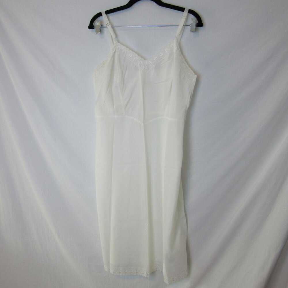 Barbizon Nightgown Vintage White Knee Length Slip Lace 80's Womens Medium